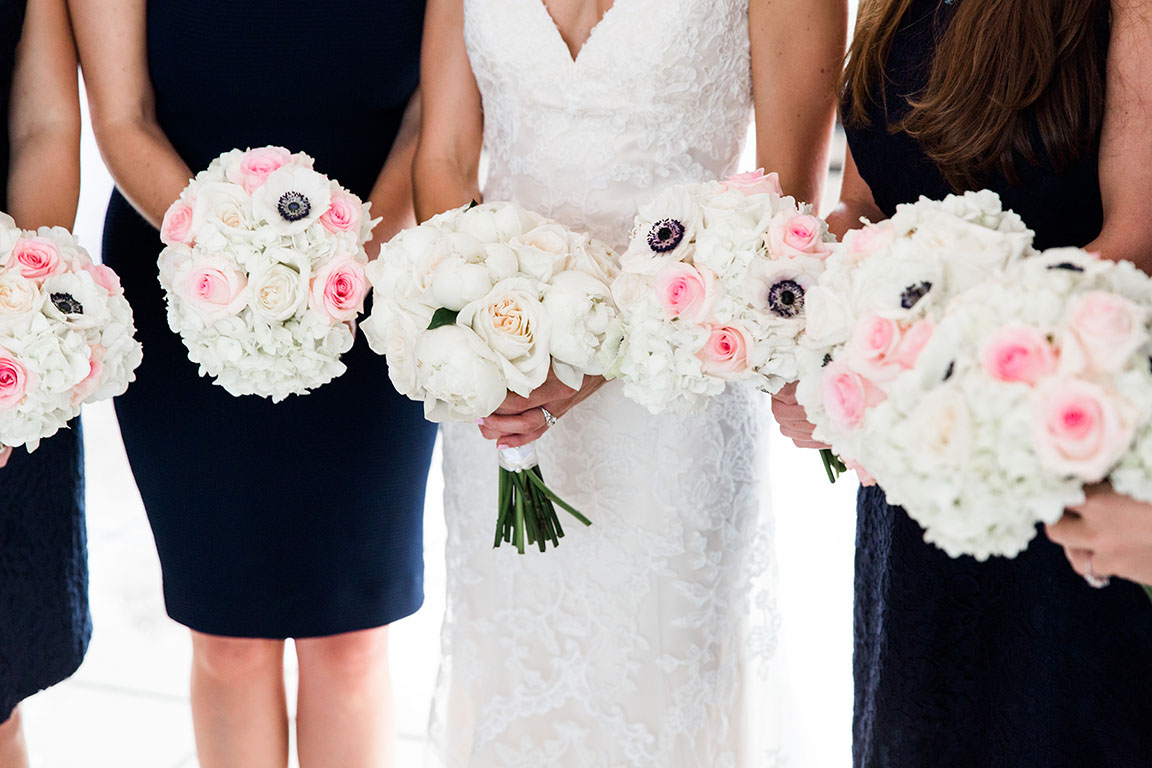 Round White and Pink Bridesmaids Bouquets