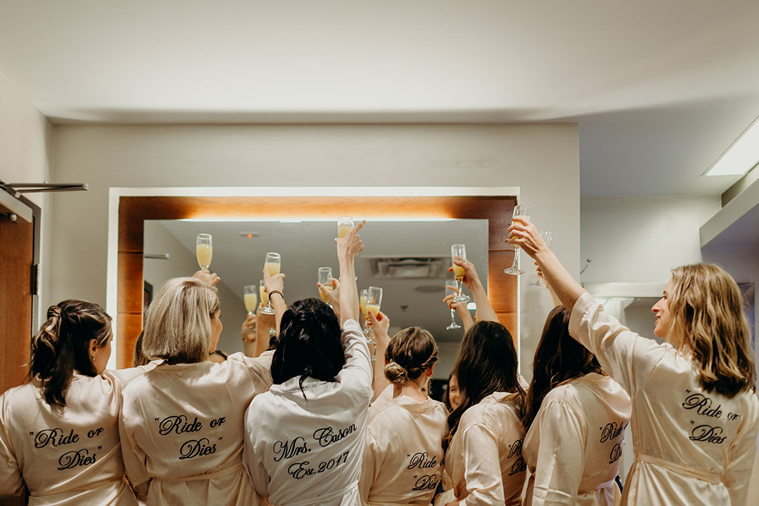 Chelsey Toasting With Bridesmaids in Silk Robes