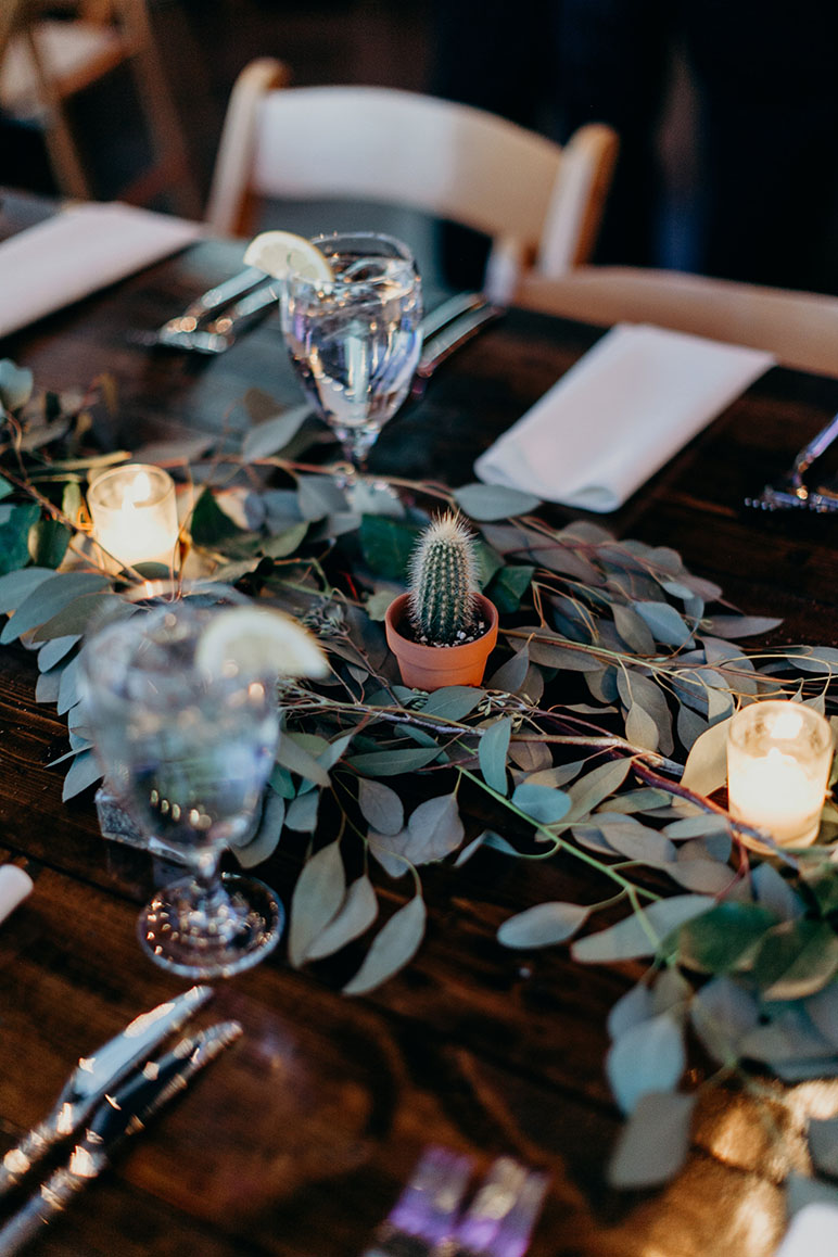 Greenery Runner With Potted Succulent Centerpiece