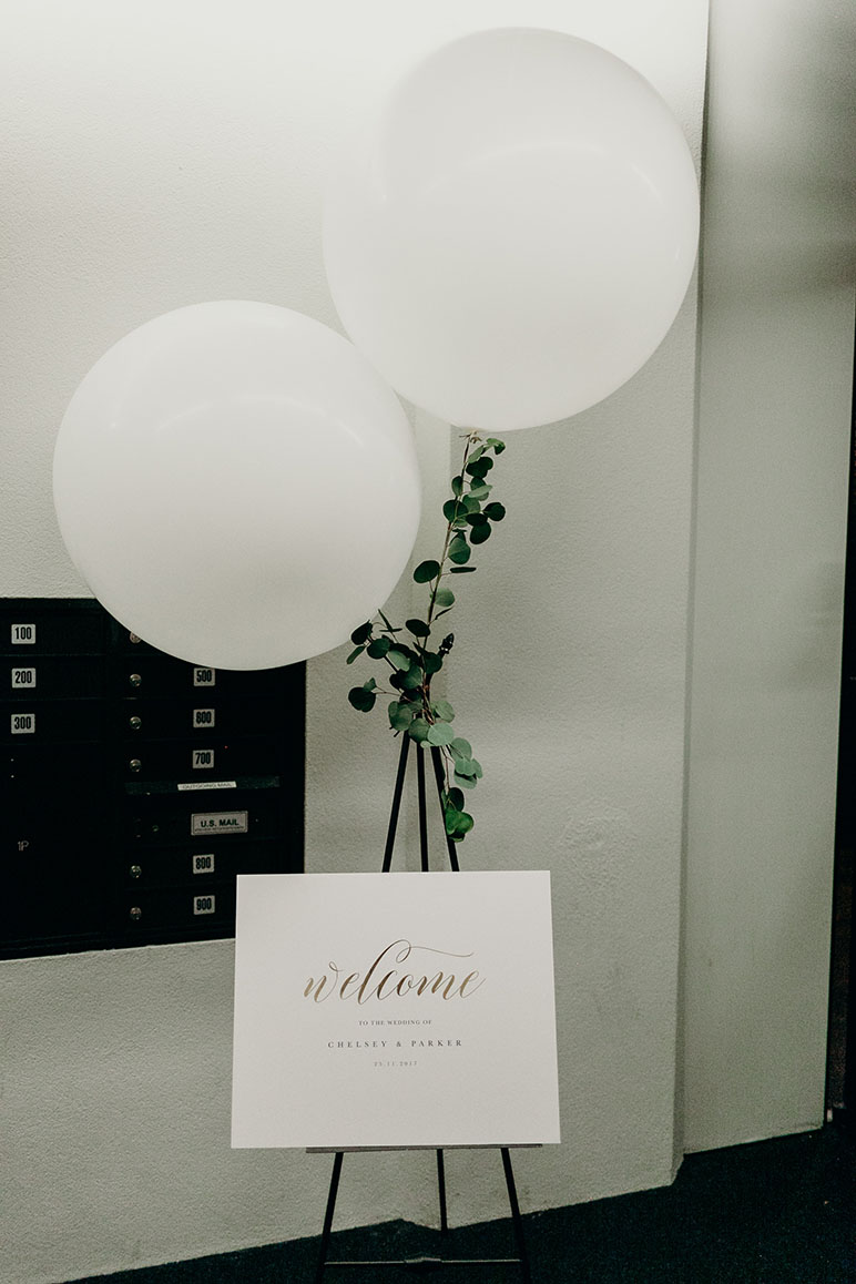 White Balloon & Greenery Wedding Welcome Sign