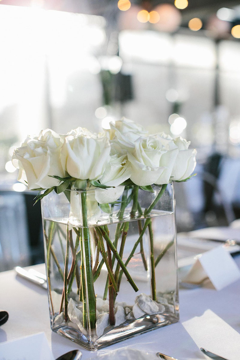 Modern Wedding Centerpiece with White Roses