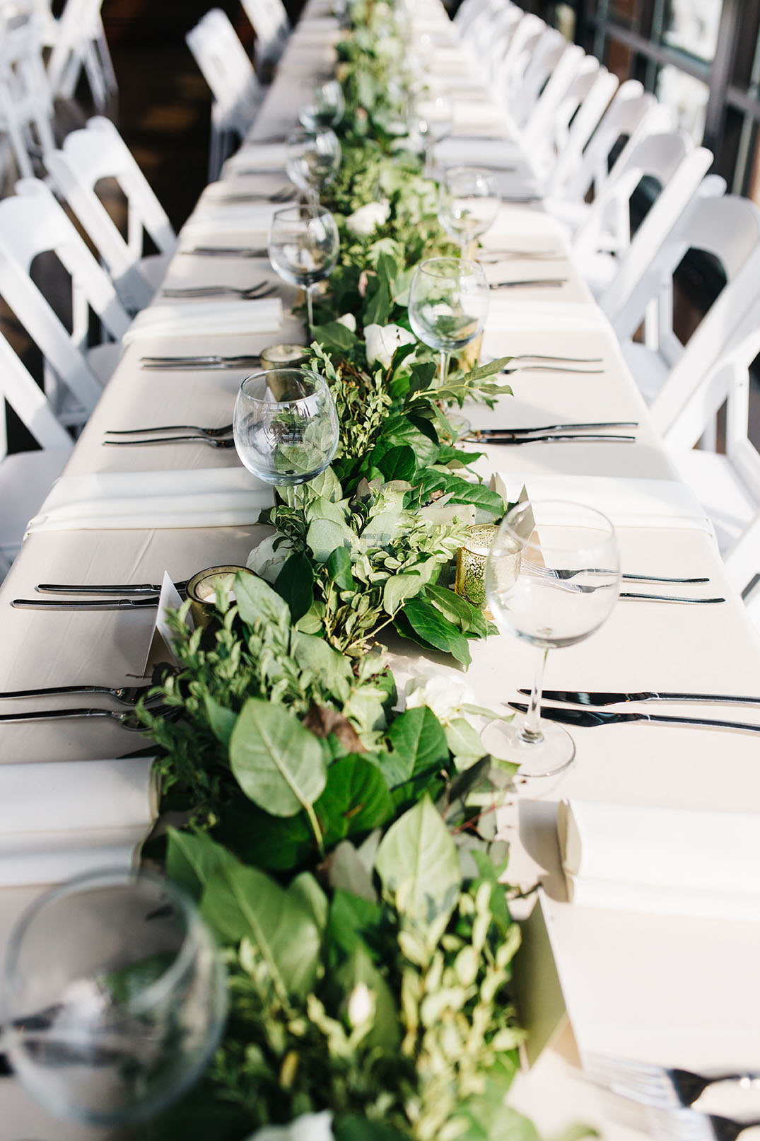 Neutral Head Table With Greenery Runner