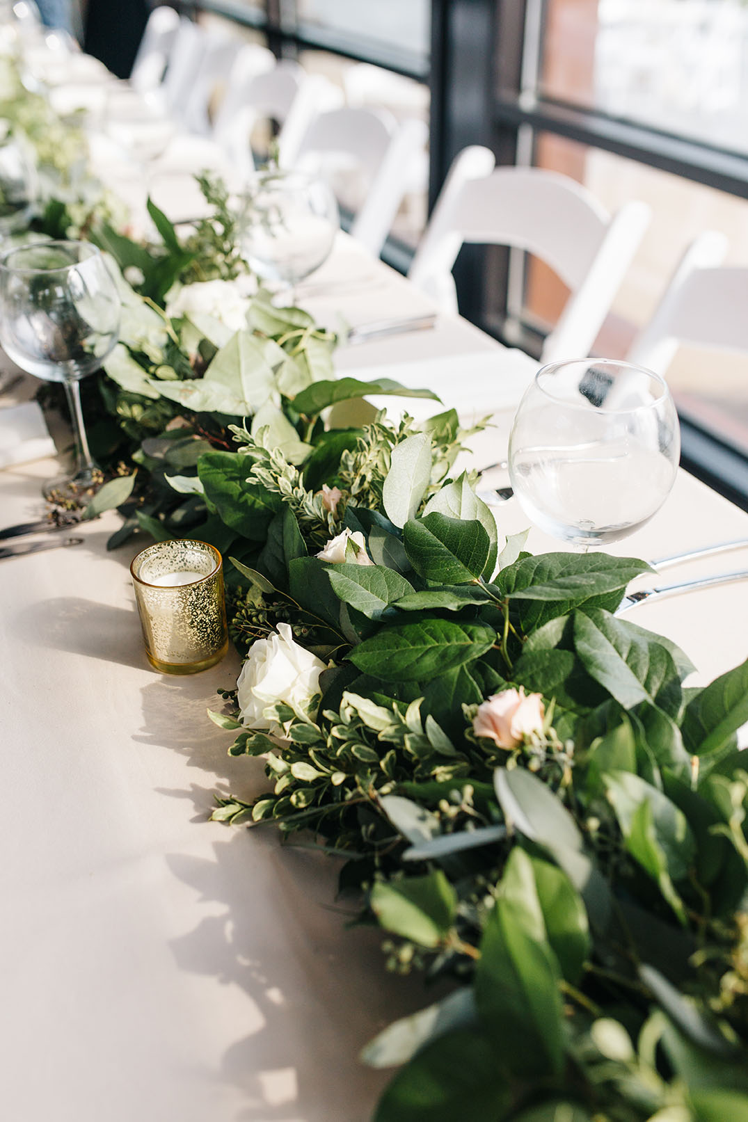 Neutral Head Table With Greenery Runner