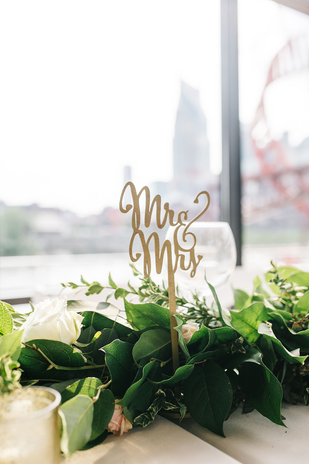 Greenery with Gold Mr and Mrs Sign