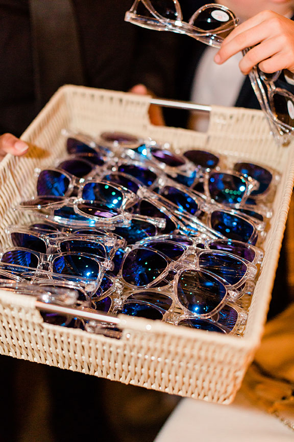 Reflective Sunglasses in Wicker Basket