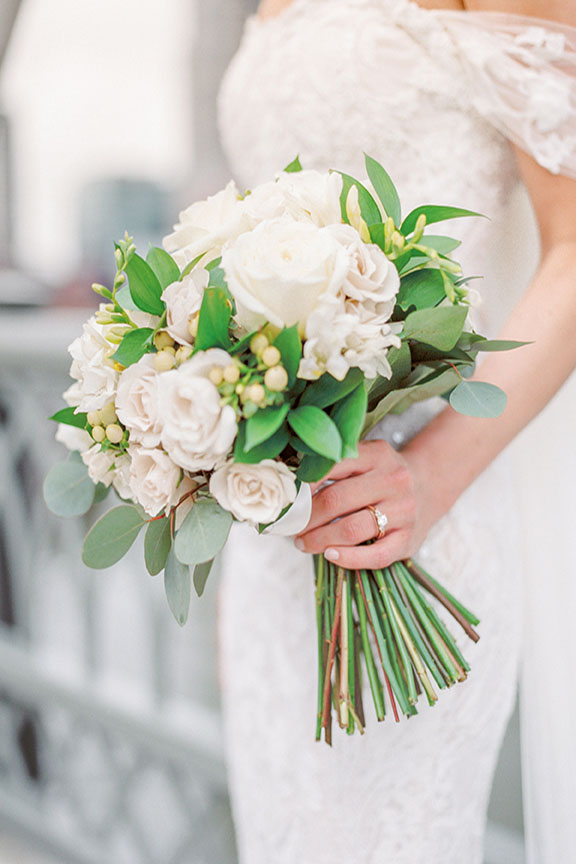 Lauren Holding Green and White Bridal Bouquet