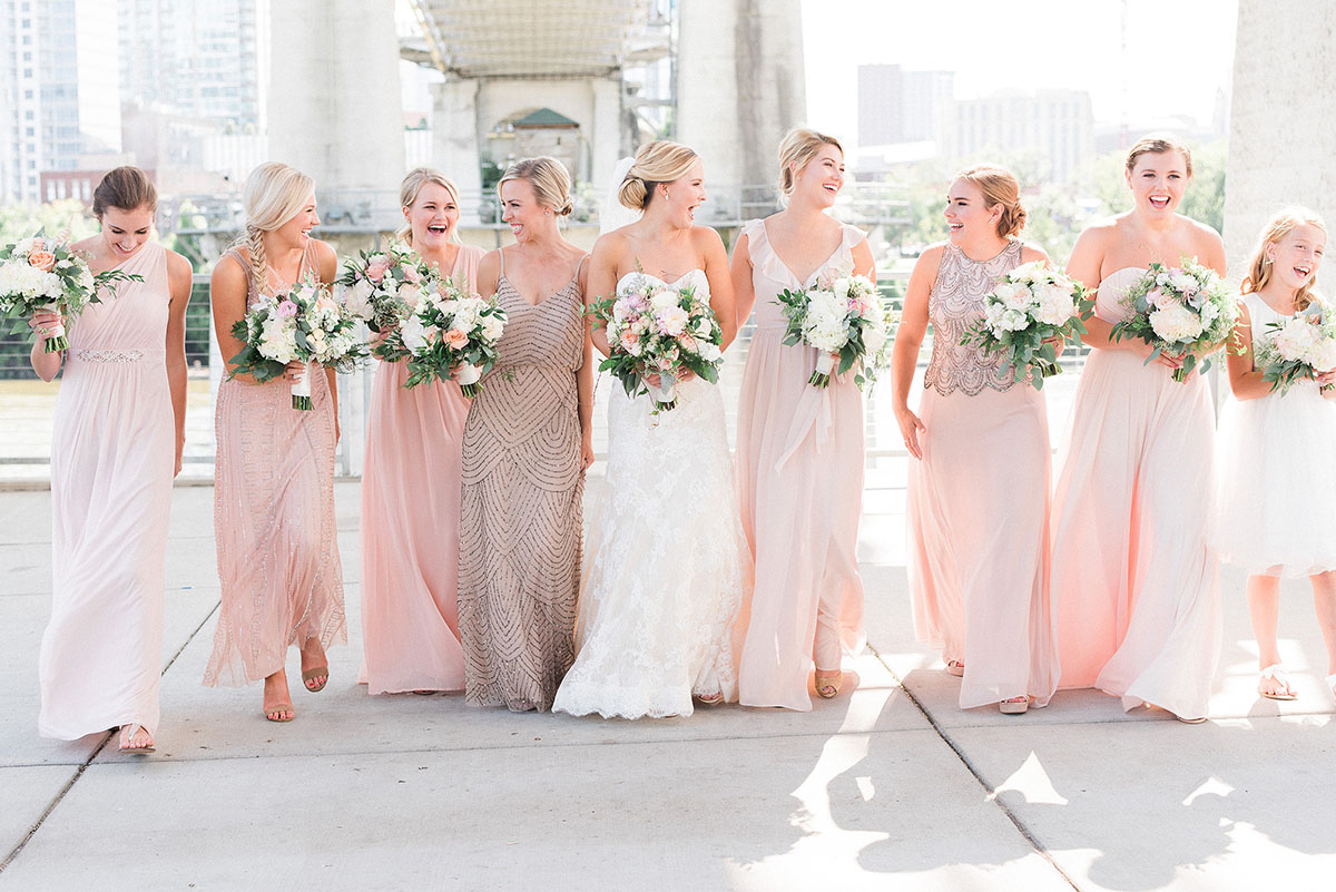 Amy Walking with Her Bridesmaids
