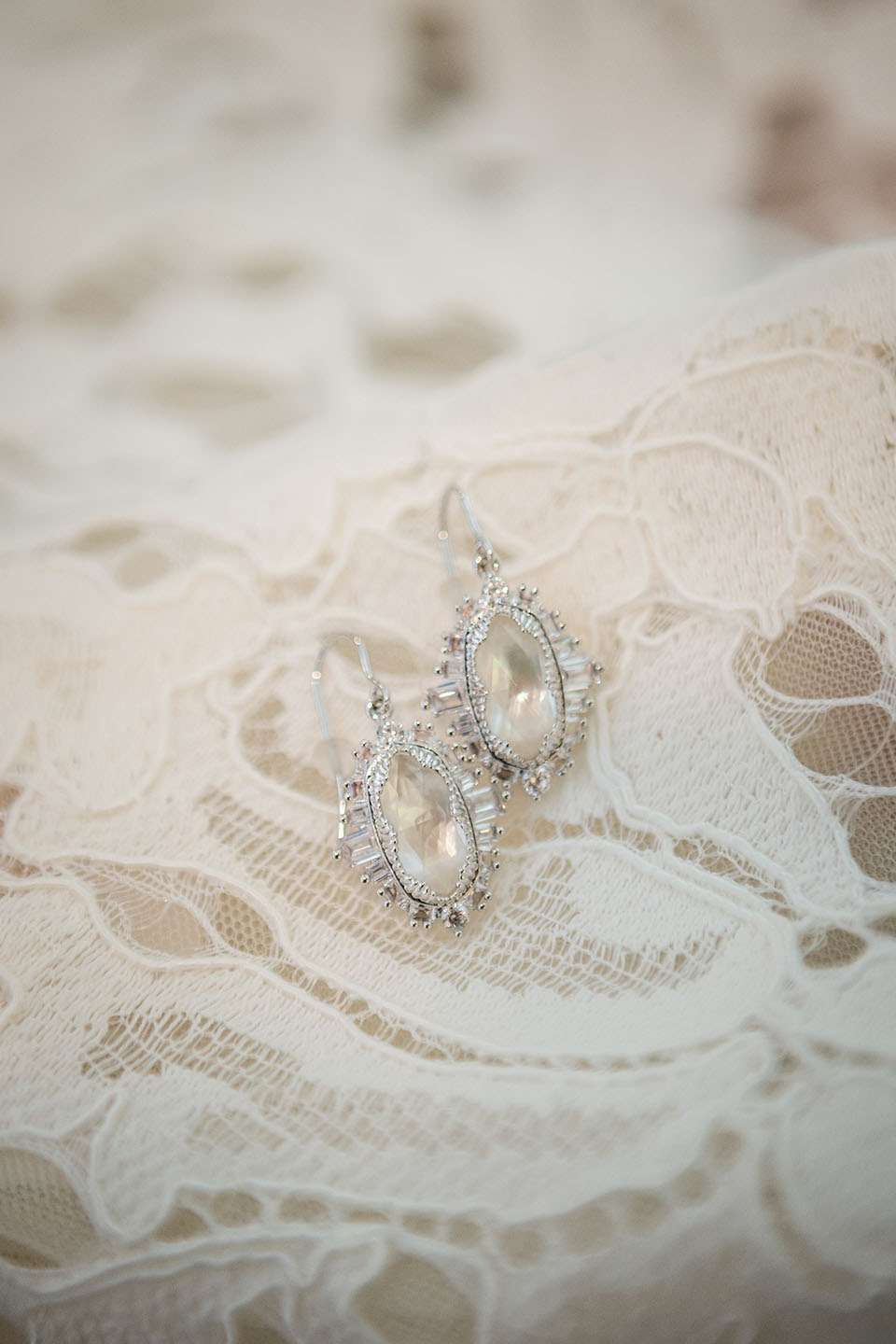 Bridal Earrings Laying on Lace