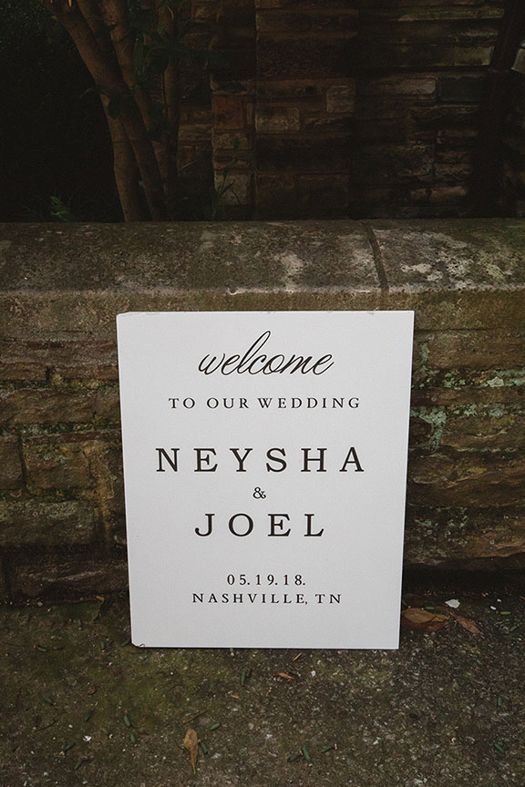 Neysha and Joel's White Wedding Welcome Sign