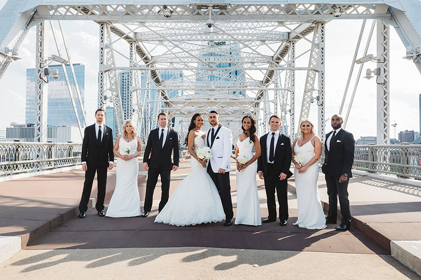 Neysha, Joel and Wedding Party on Pedestrian Bridge