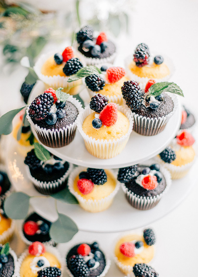 Assorted Berry Cupcakes on Lucite Tower