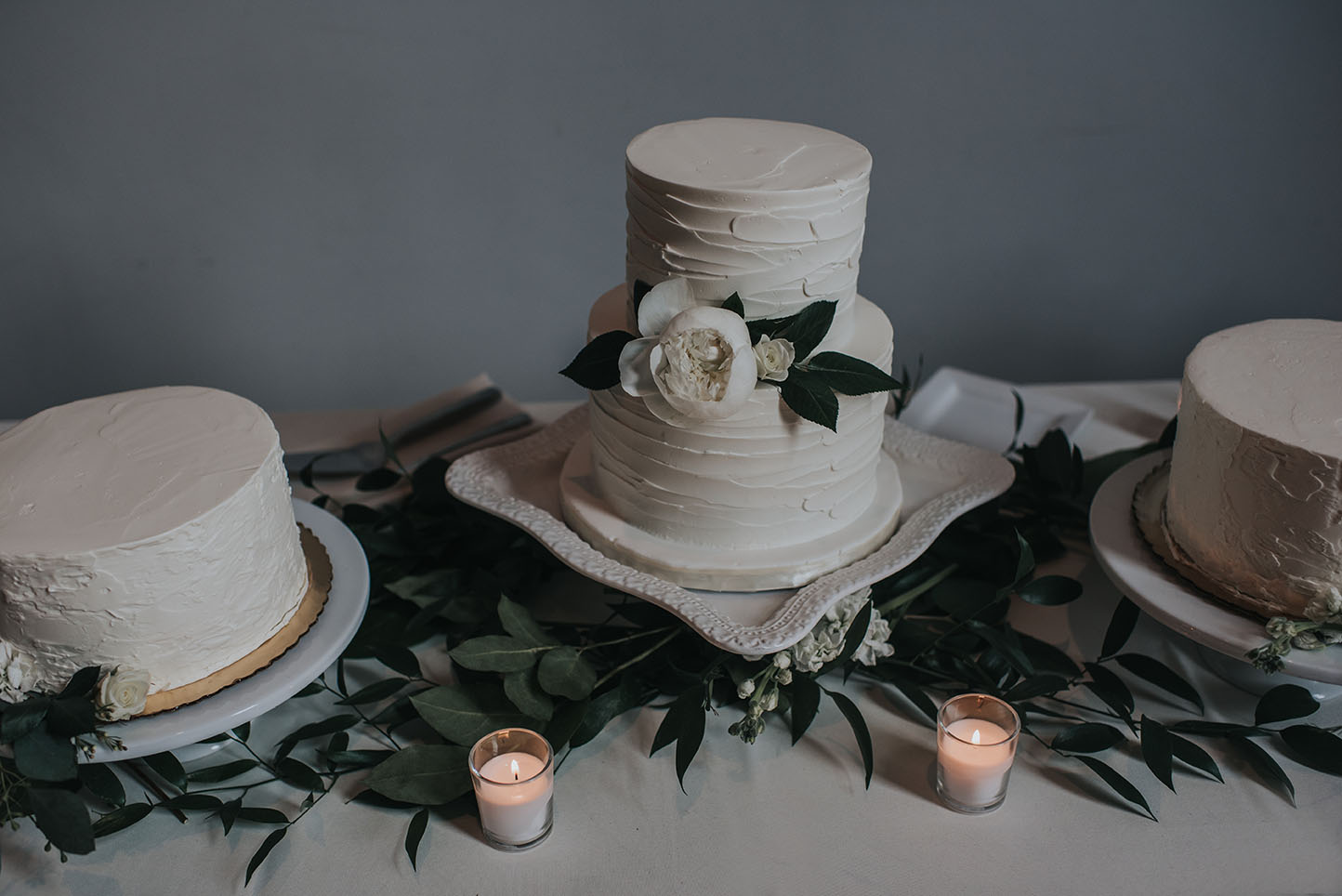 Simple Organic White Wedding Cakes with Greenery