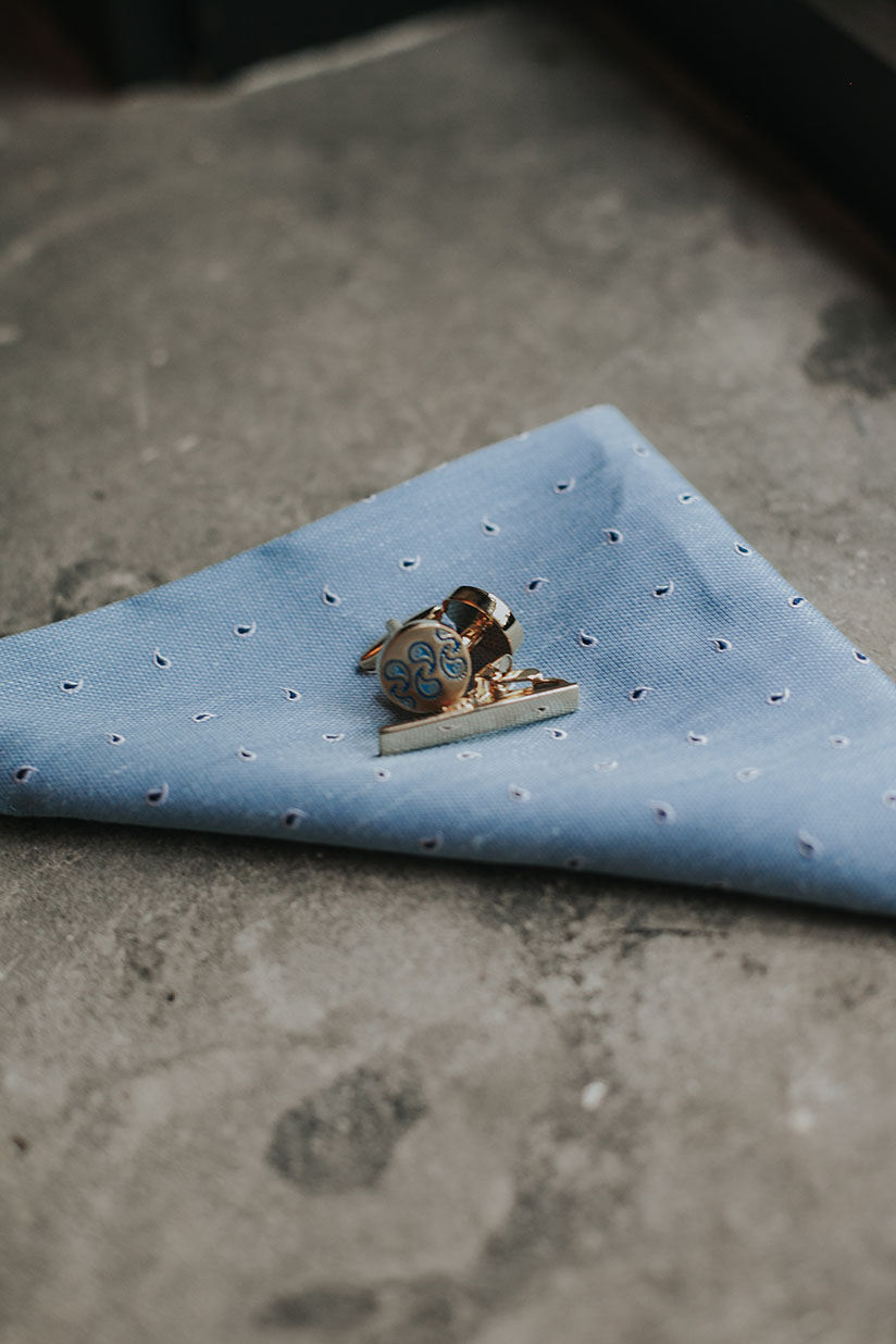 Wedding Rings on Blue Dotted Handkerchief