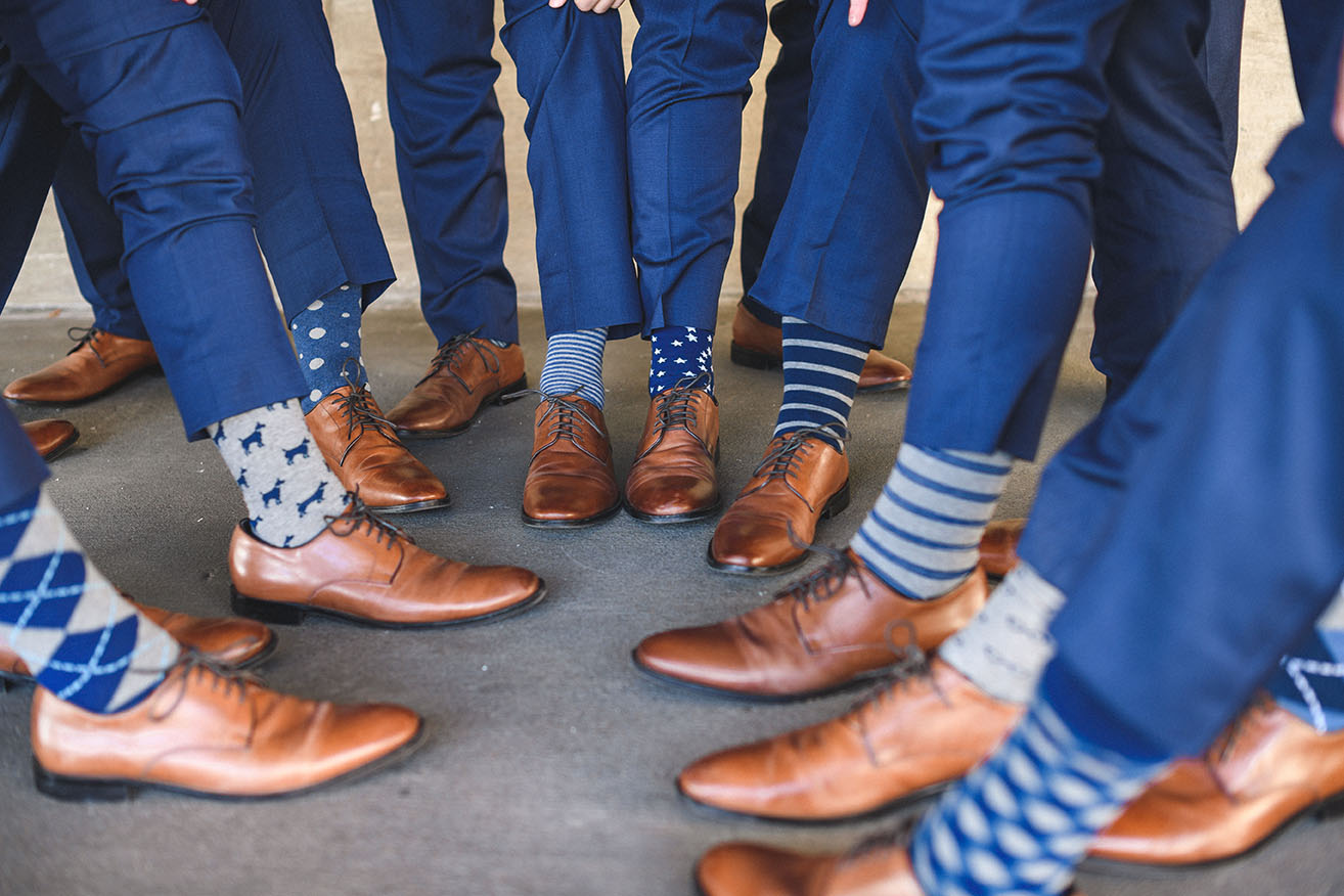 Jackson and Groomsmen's Blue Patterned Socks and Brown Shoes