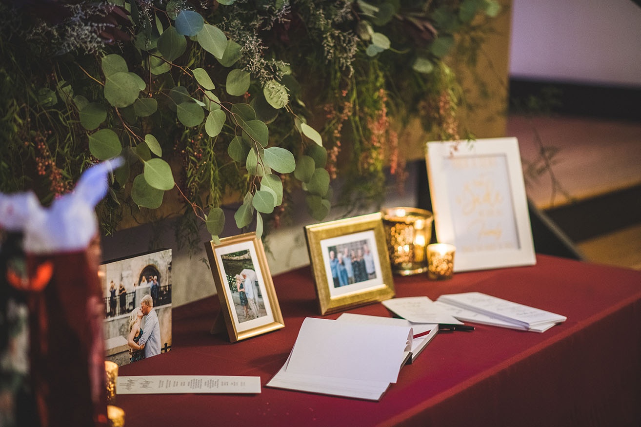 Fall Burgundy Wedding Welcome Table