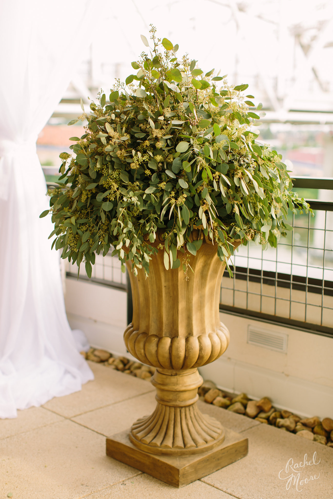 Boho Greenery Urn Flanking Wedding Ceremony Altar