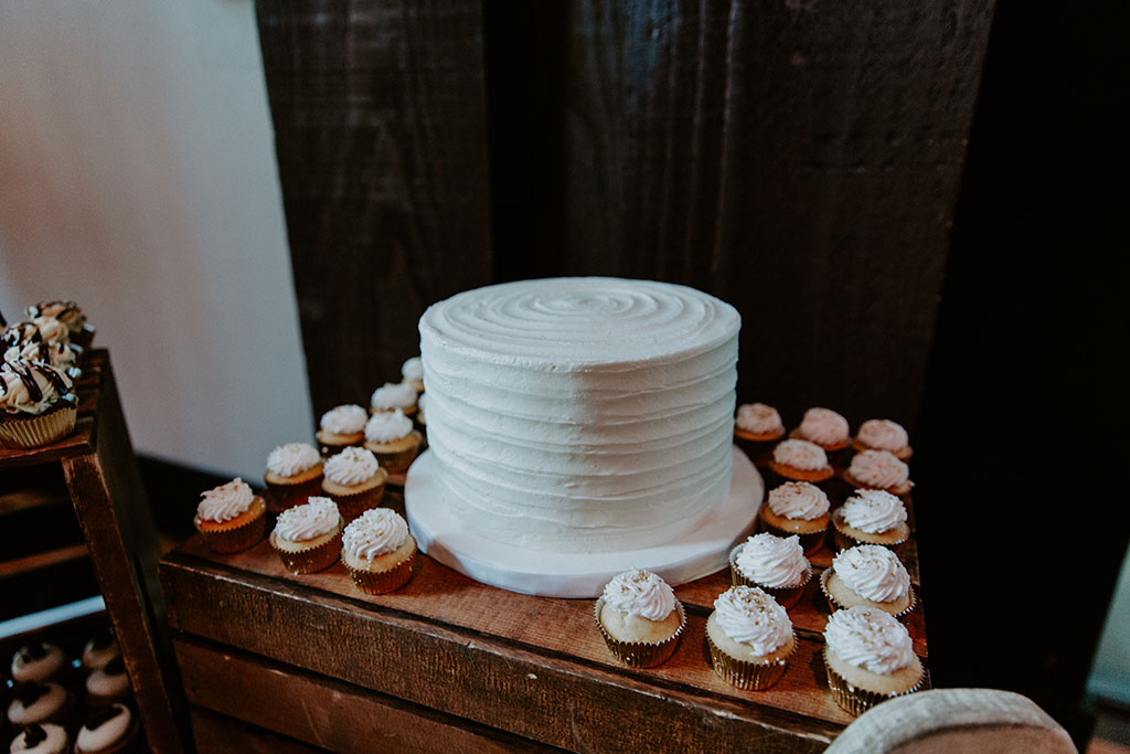 Simple White Wedding Cake and Cupcakes