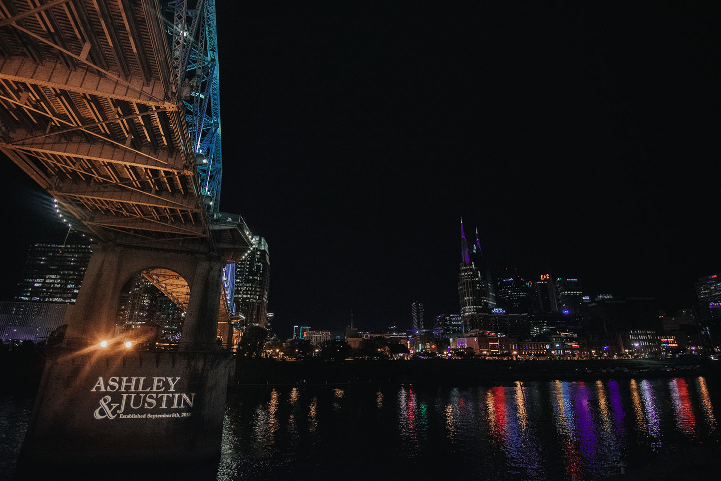 Wedding Gobo on Pedestrian Bridge