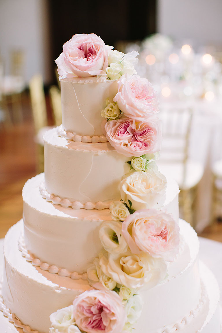 Four-Tiered Pink and White Wedding Cake
