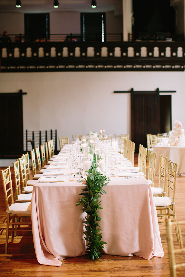 Blush Wedding Head Table with Greenery Runner