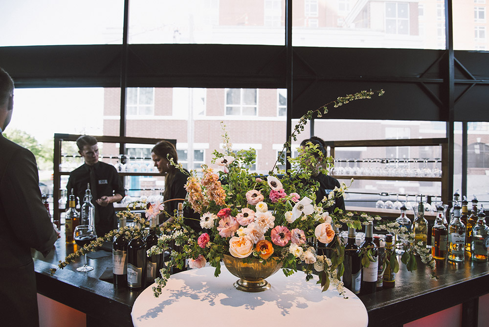 Boho Wedding Floral Arrangement on Bar