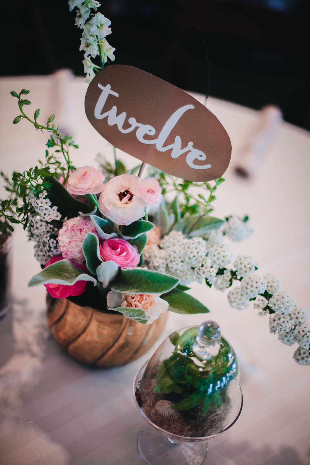 Vintage-Inspired Boho Wedding Centerpiece with Table Number