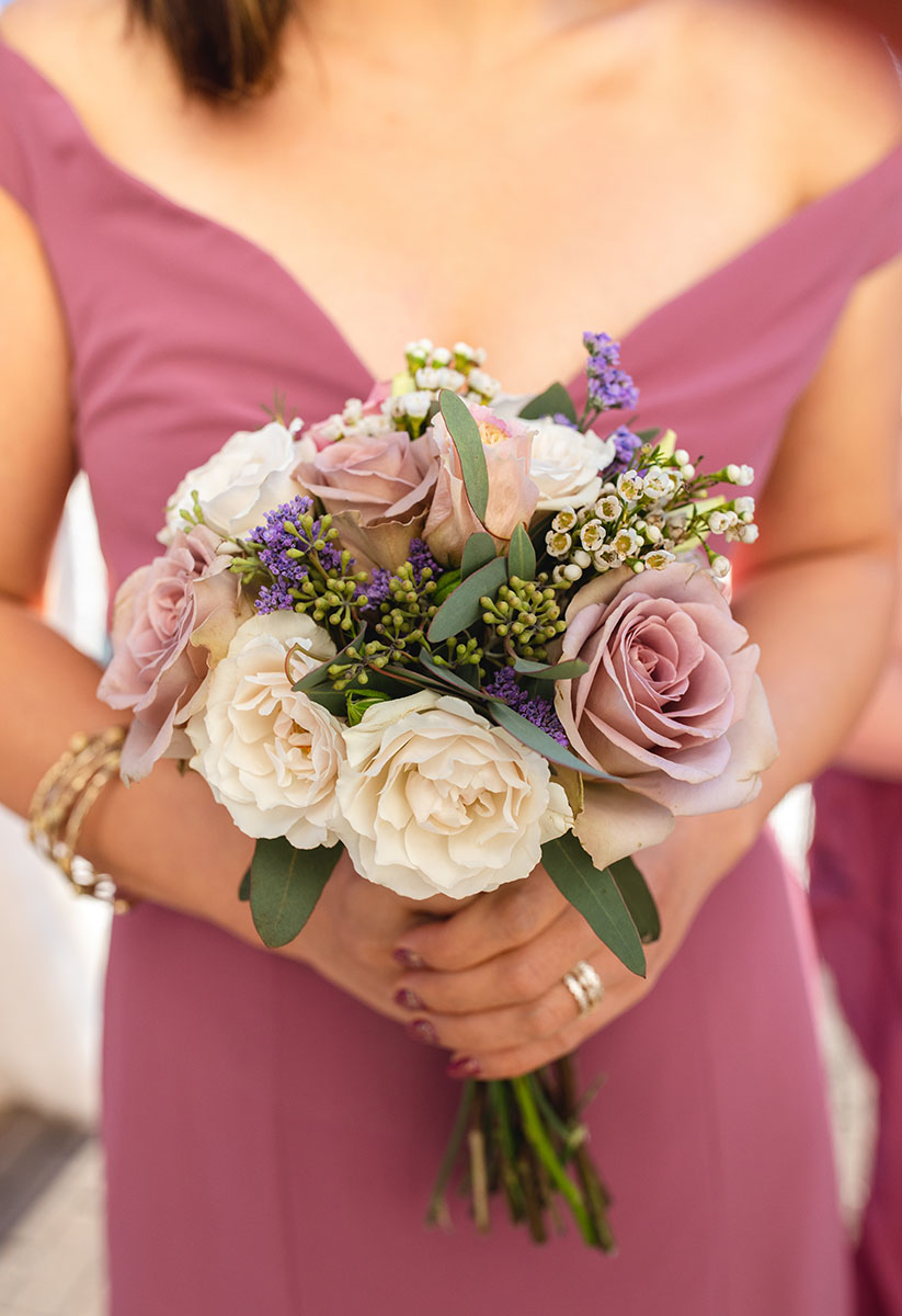Bridesmaid Holding Mauve Fall Wedding Bouquet