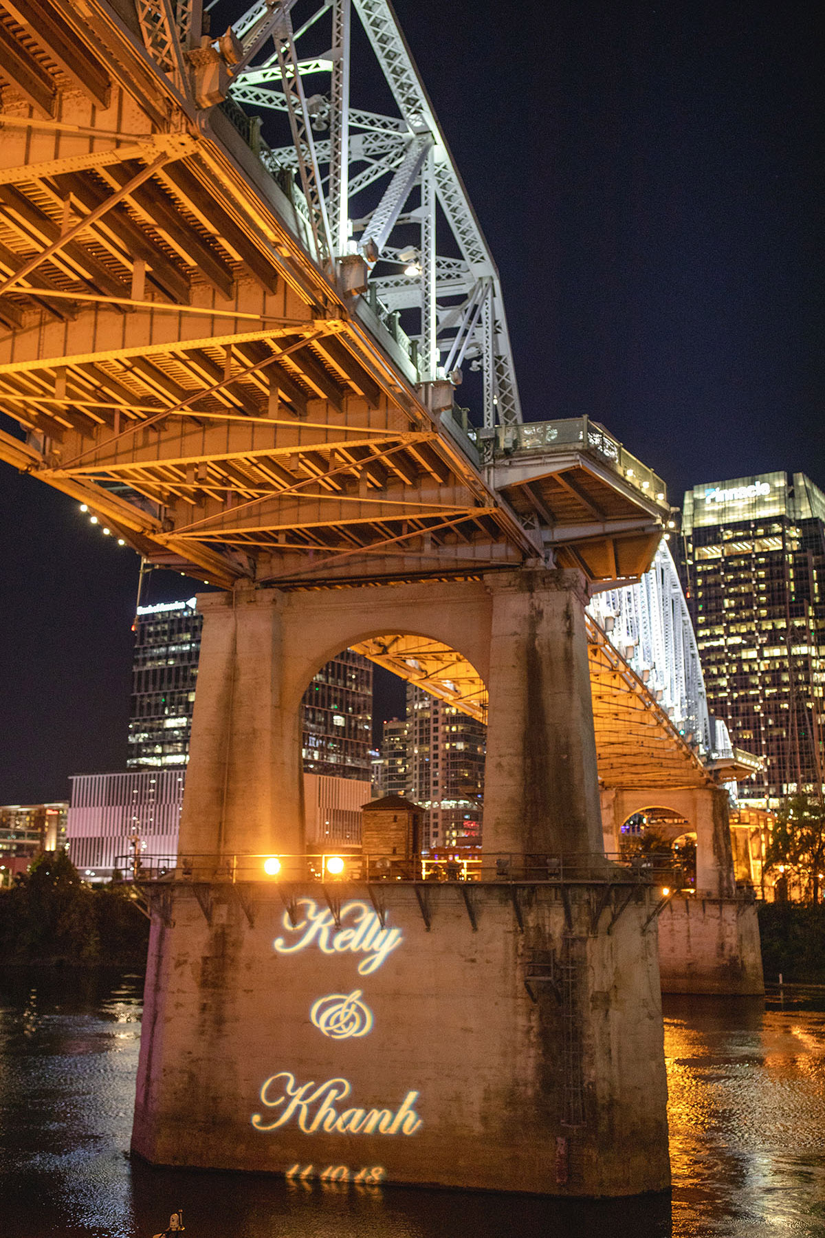 Kelly and Khanh's Wedding Gobo on Pedestrian Bridge