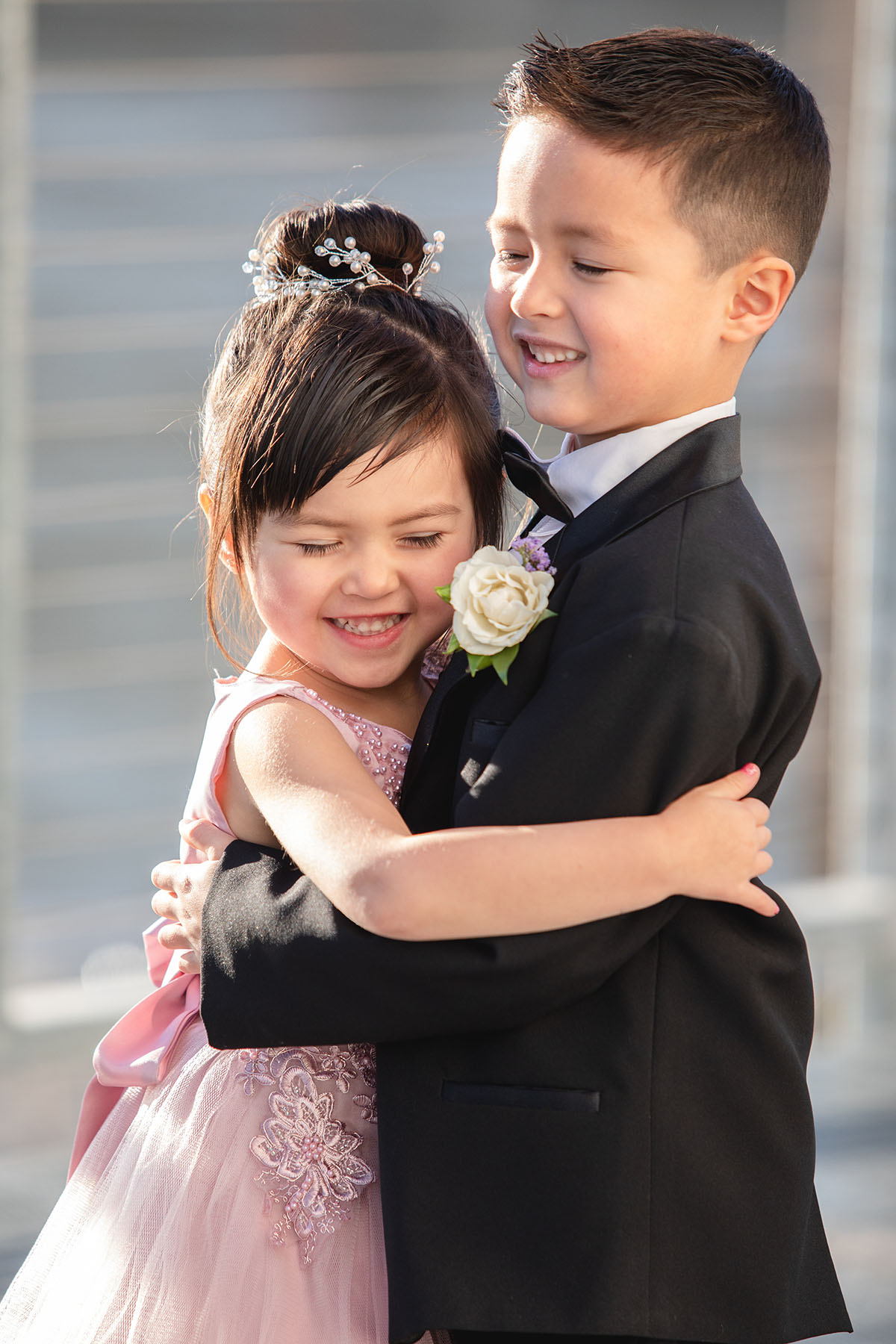 Flower Girl and Ring Bearer Hugging