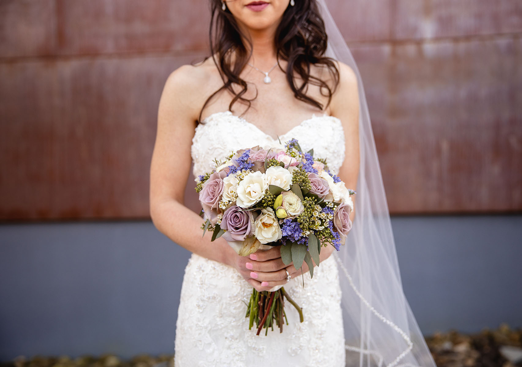 Kelly Holding Mauve Fall Wedding Bouquet