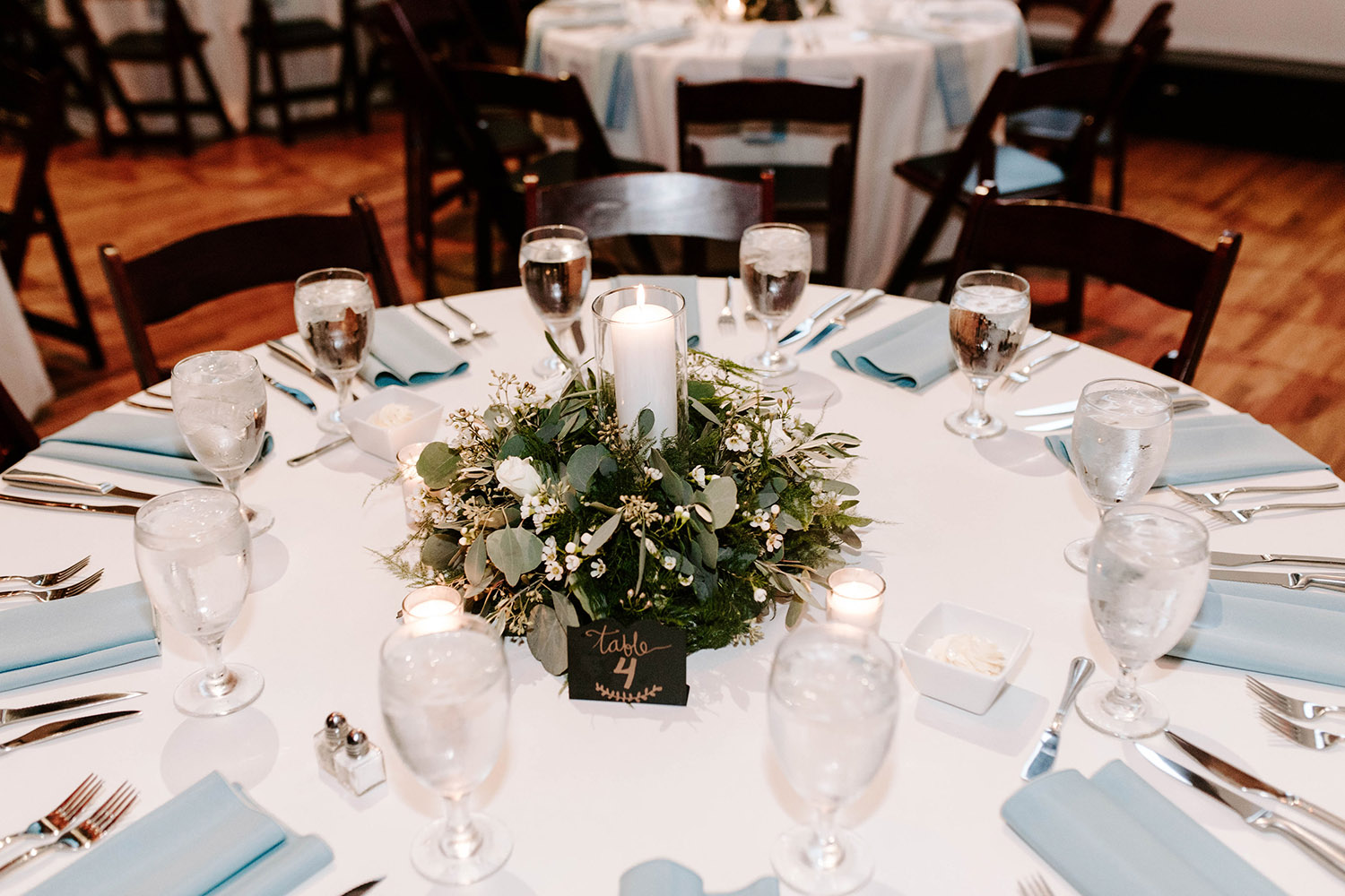 Rustic Blue Wedding Reception Table Setting