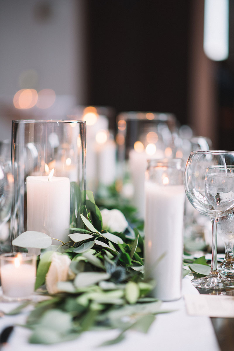 Greenery & White Candle Centerpiece
