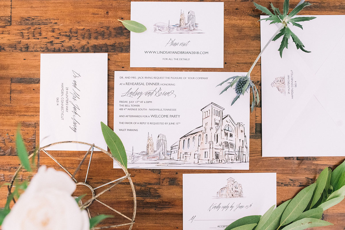 Lindsay and Brian's White Rehearsal Dinner Invitation Suite