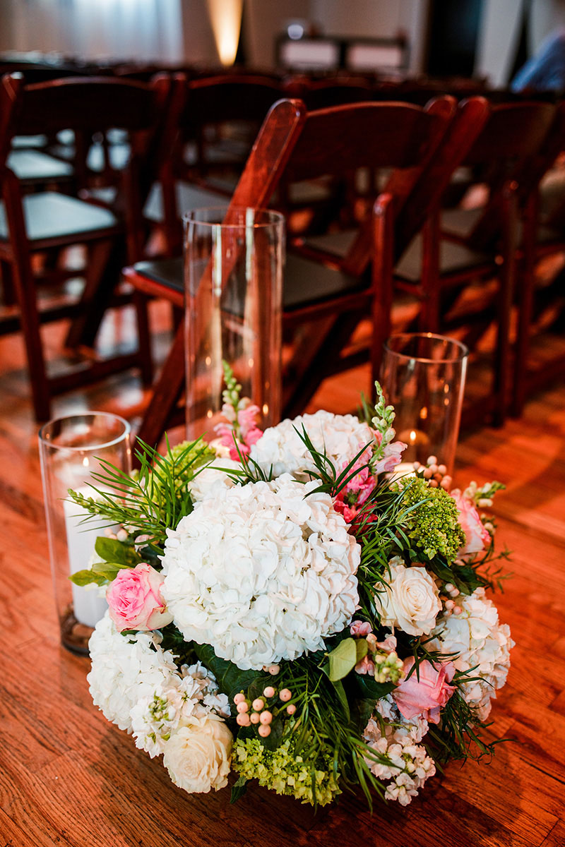 Romantic Wedding Ceremony Aisle Florals at Bell Tower