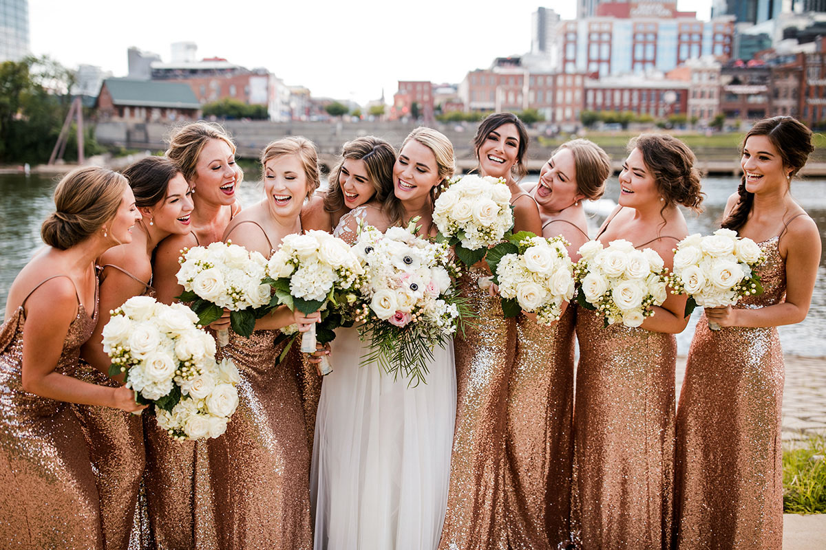 Lizzy Laughing With Bridesmaids