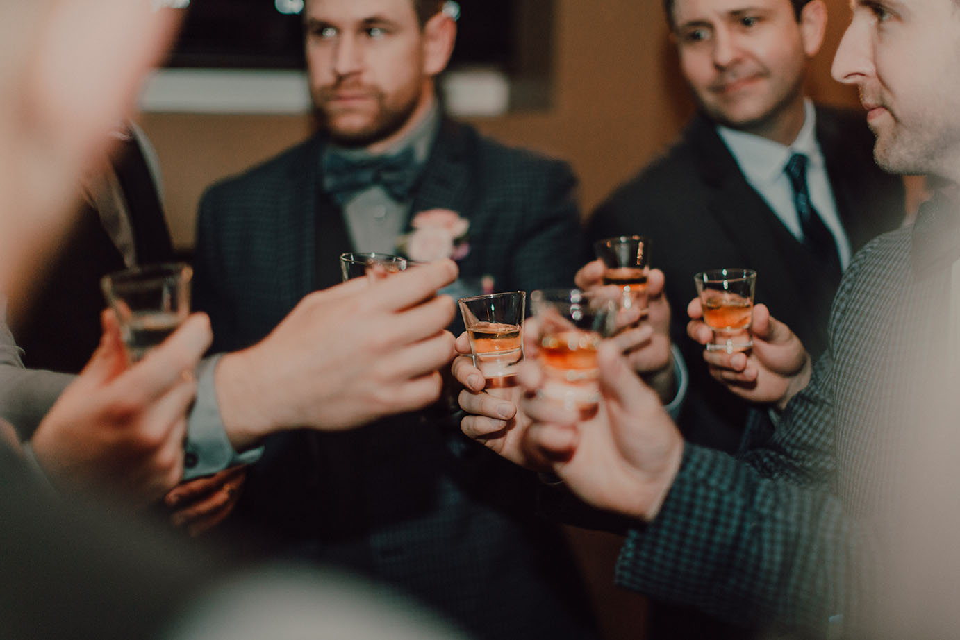 Groomsmen Holding Tasting Room Shots