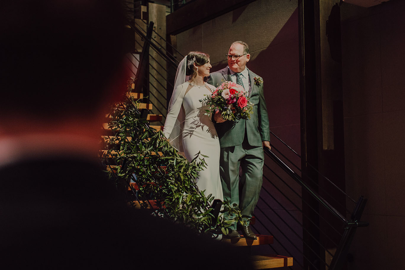 Meagan and Father Descending Bell Tower Stairs