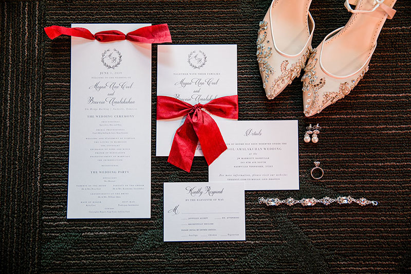 Megan and Bravein's Red and White Invitation Suite with Megan's Sparkly Heels