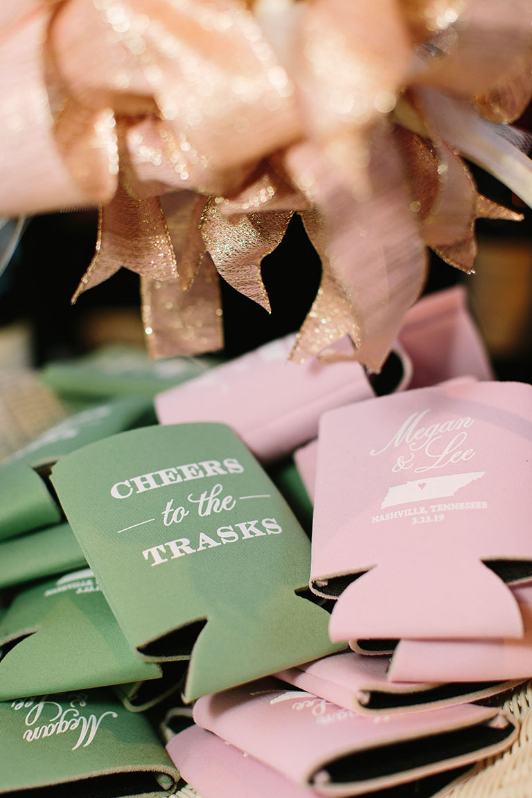 Pink and Green Wedding Koozies