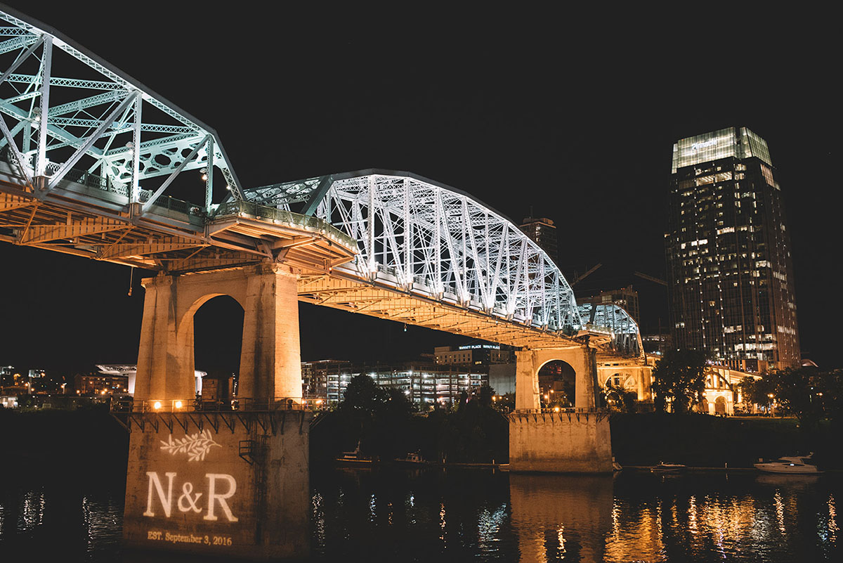 Wedding Gobo on Pedestrian Bridge