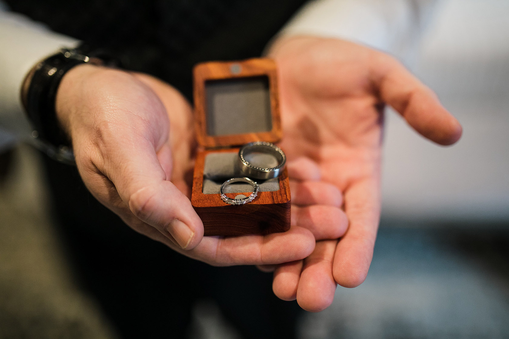 Wedding Bands in Wood Box