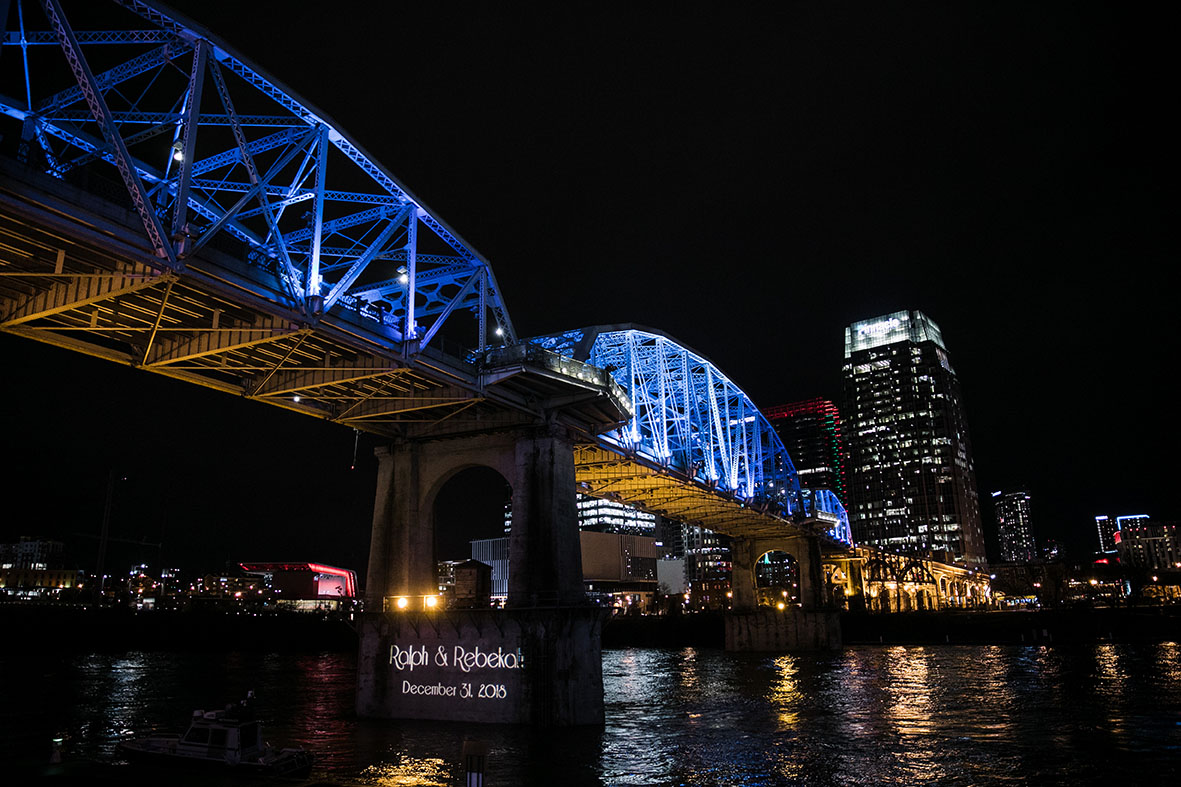 New Year's Eve Wedding Gobo on Pedestrian Bridge