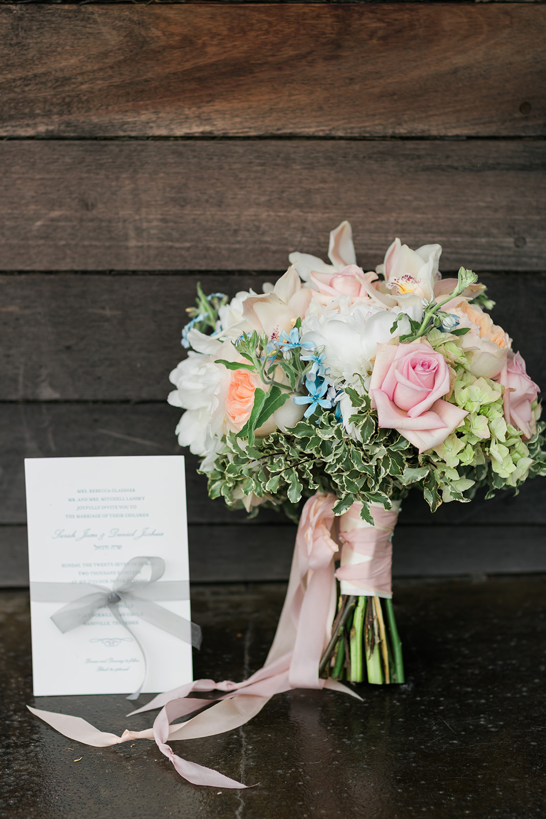 Spring Bridal Bouquet and Invitation
