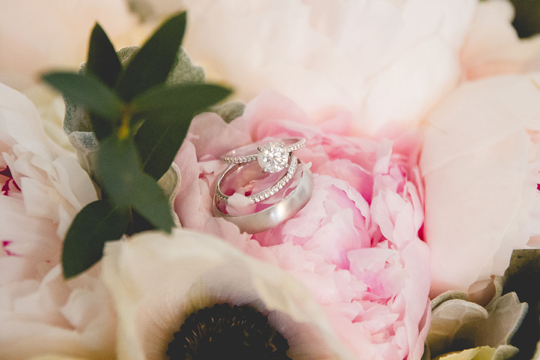 Wedding Rings Sitting on Spring Flowers