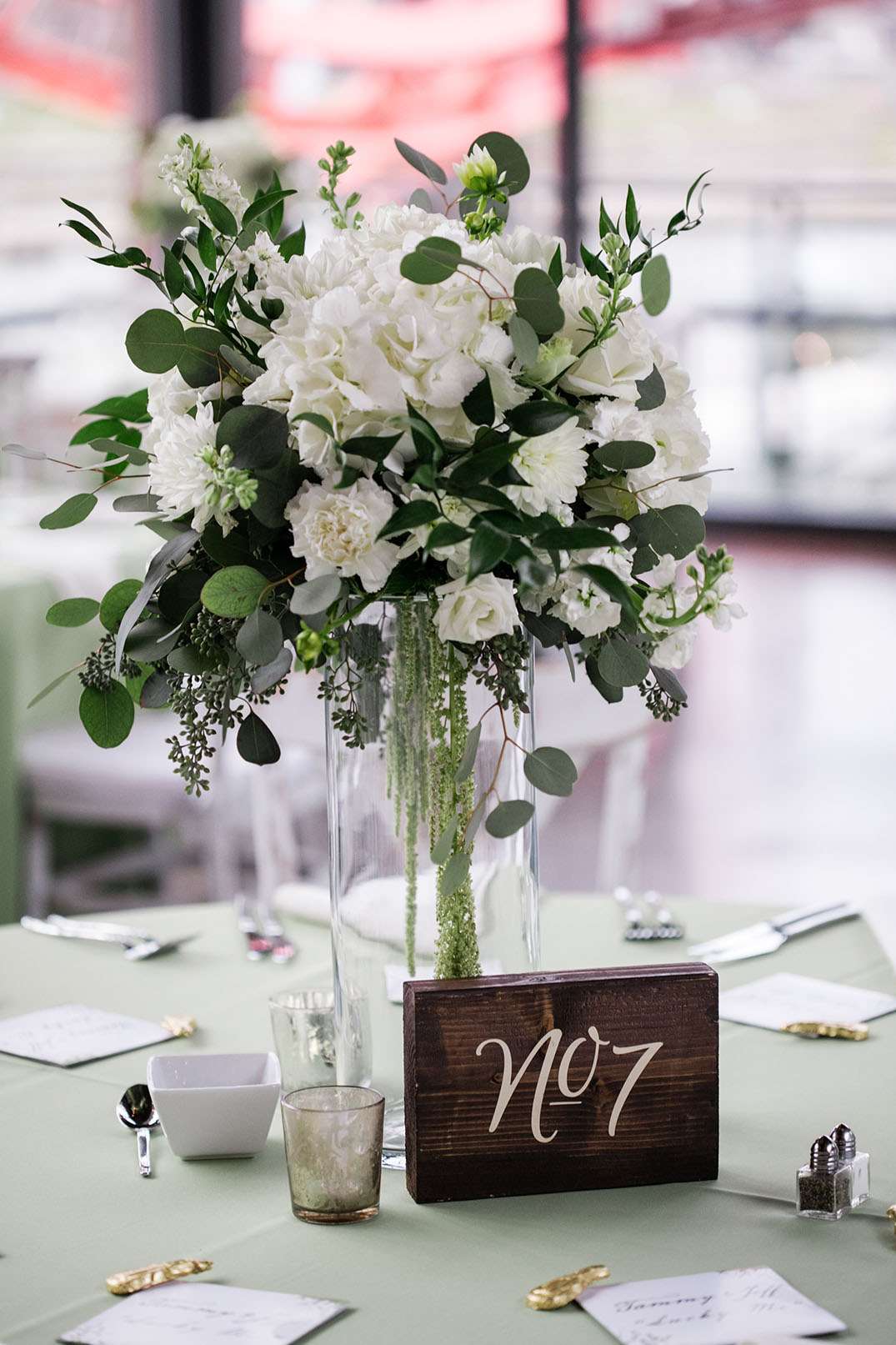 Garden Style Wedding Centerpiece and Table Number