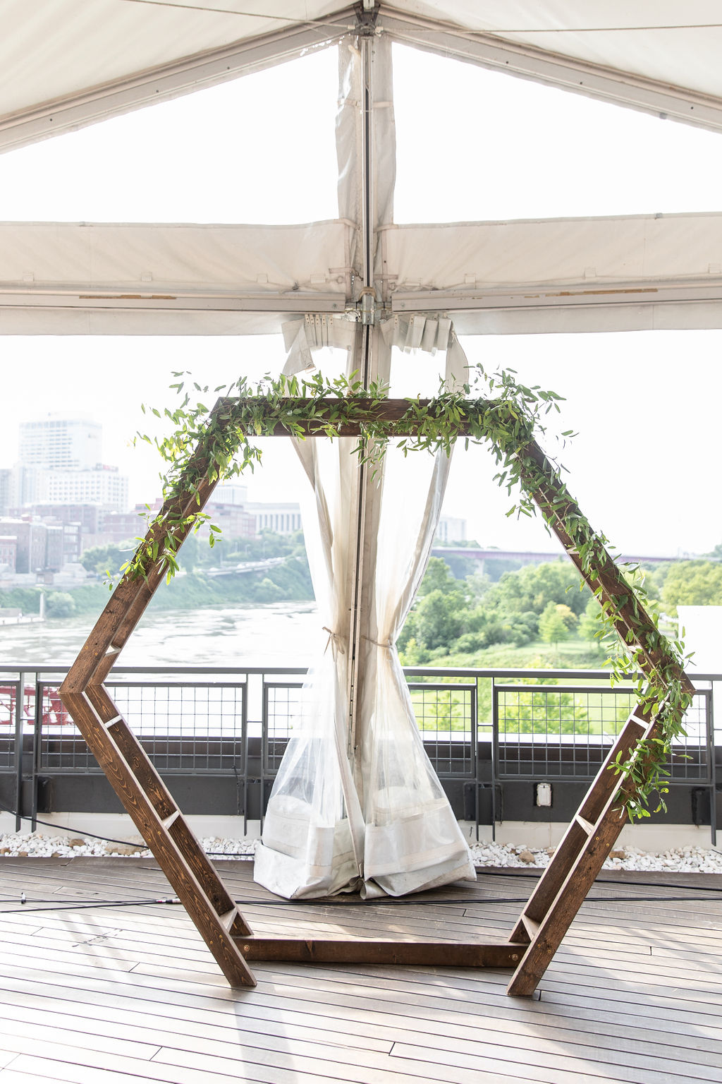 Wooden Geometric Wedding Ceremony Greenery Arch