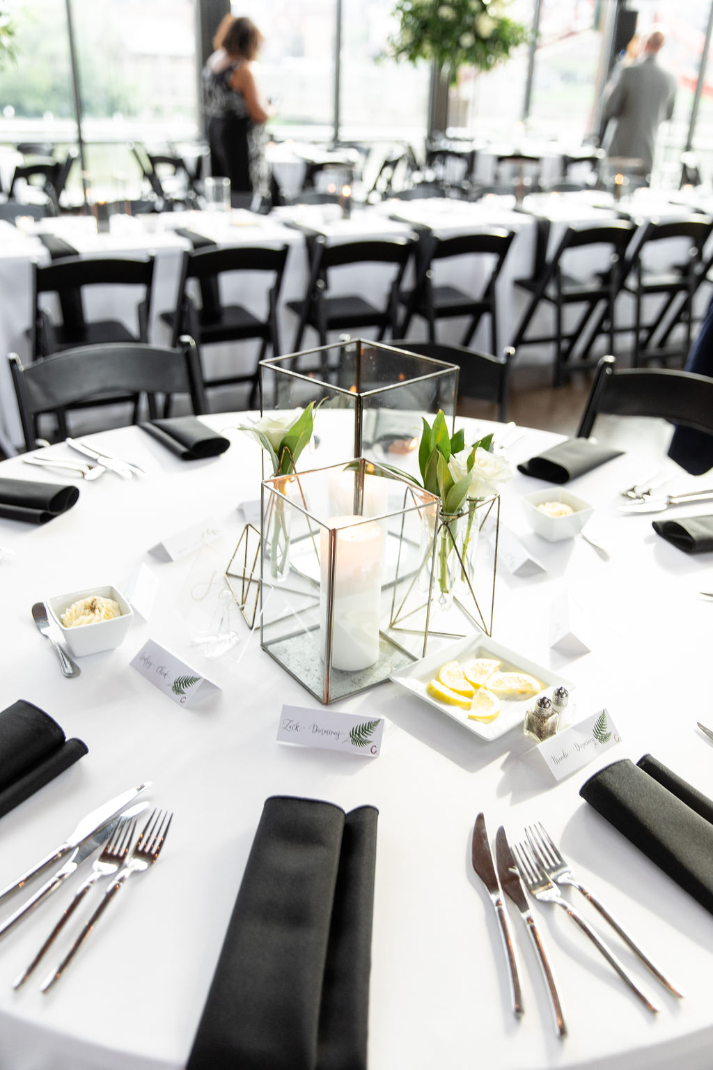 Moody Modern Black and White Wedding Reception