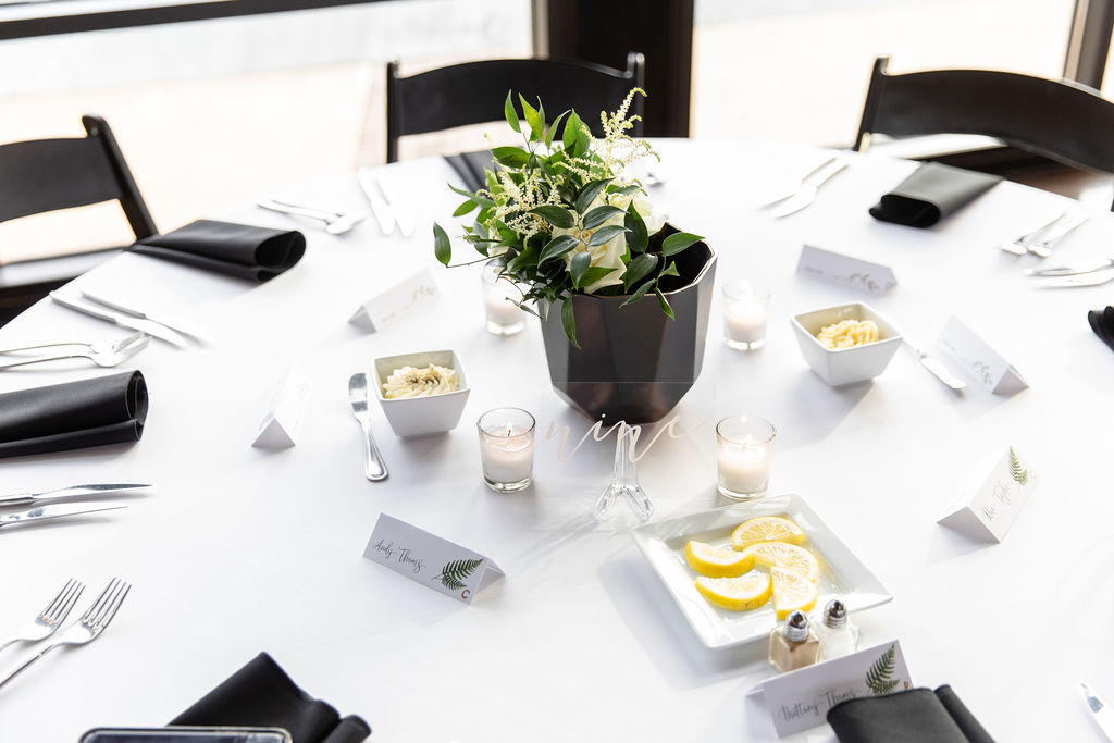 Moody Modern Black and White Table Setting