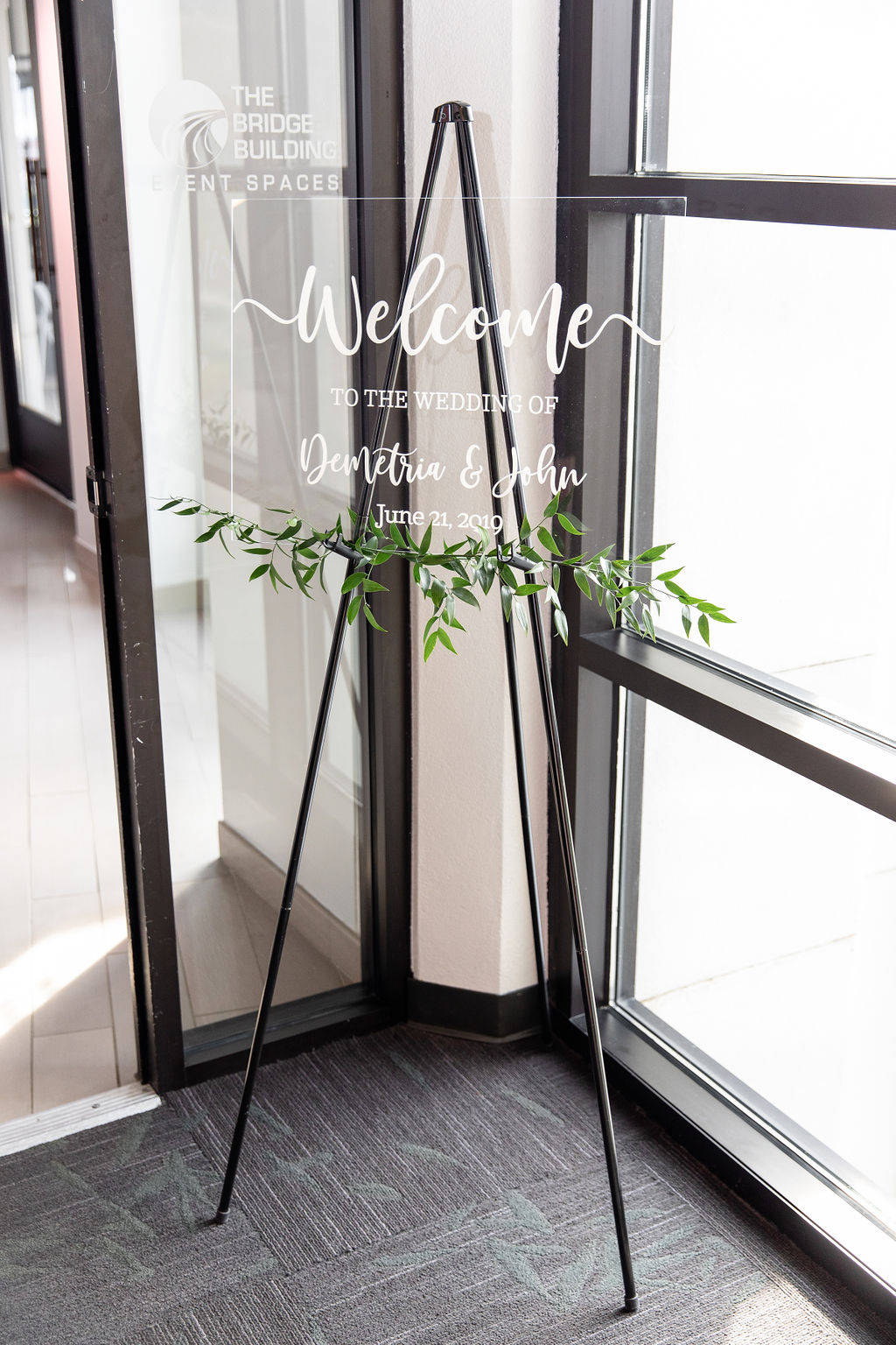 Lucite Wedding Welcome Sign with Greenery