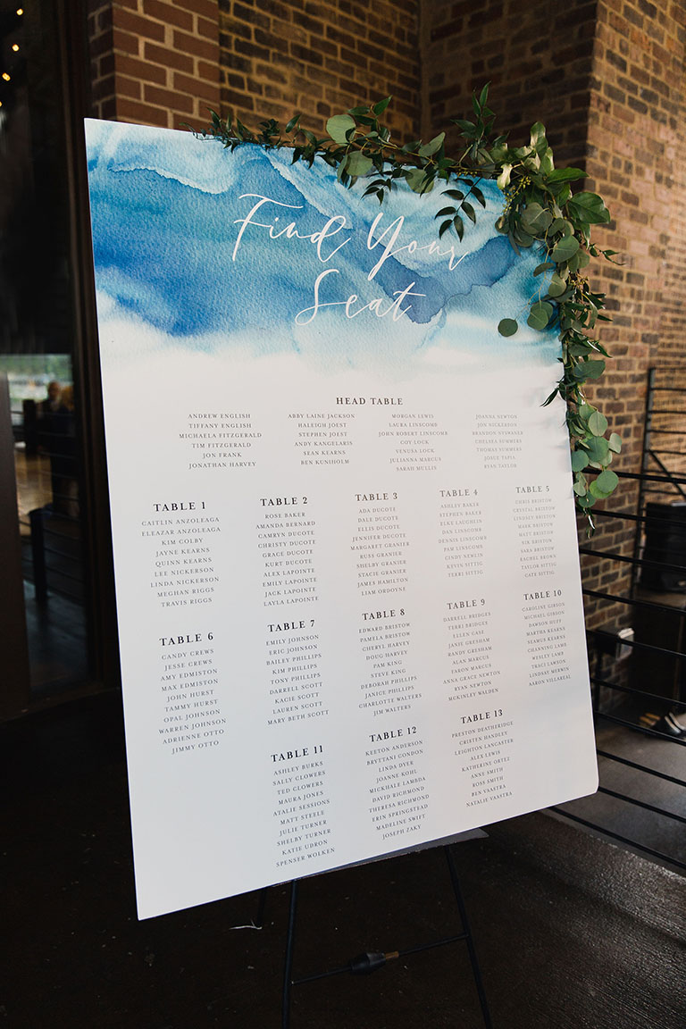 Blue Watercolor Wedding Seating Chart Sign